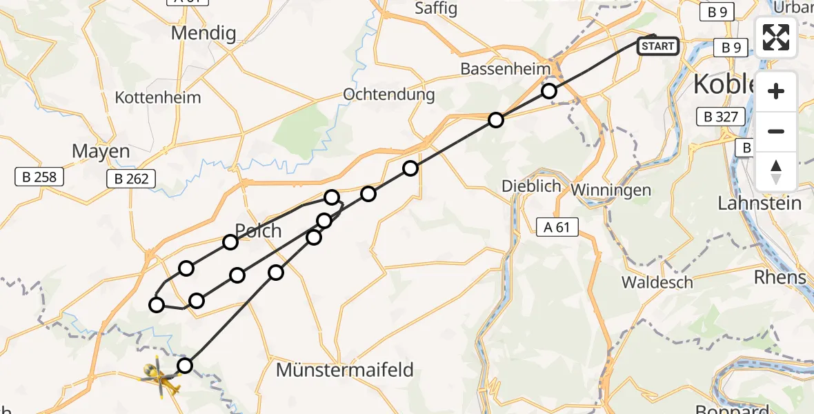 Flugroute Rettungshubschrauber Koblenz - Roes, 24 Juni 2026, 13:57