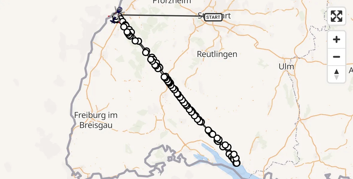 Flugroute Polizeihubschrauber Stuttgart - Karlsruhe Baden-Baden Flughafen, 24 Juni 2026, 14:03