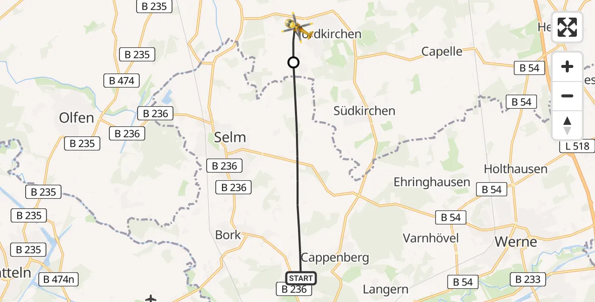 Flugroute Rettungshubschrauber Selm - Nordkirchen, 24 Juni 2026, 14:27