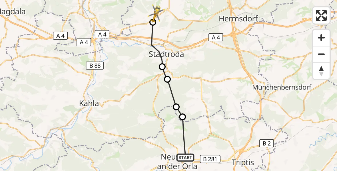Flugroute Rettungshubschrauber Neustadt an der Orla - Schlöben, 24 Juni 2026, 14:27