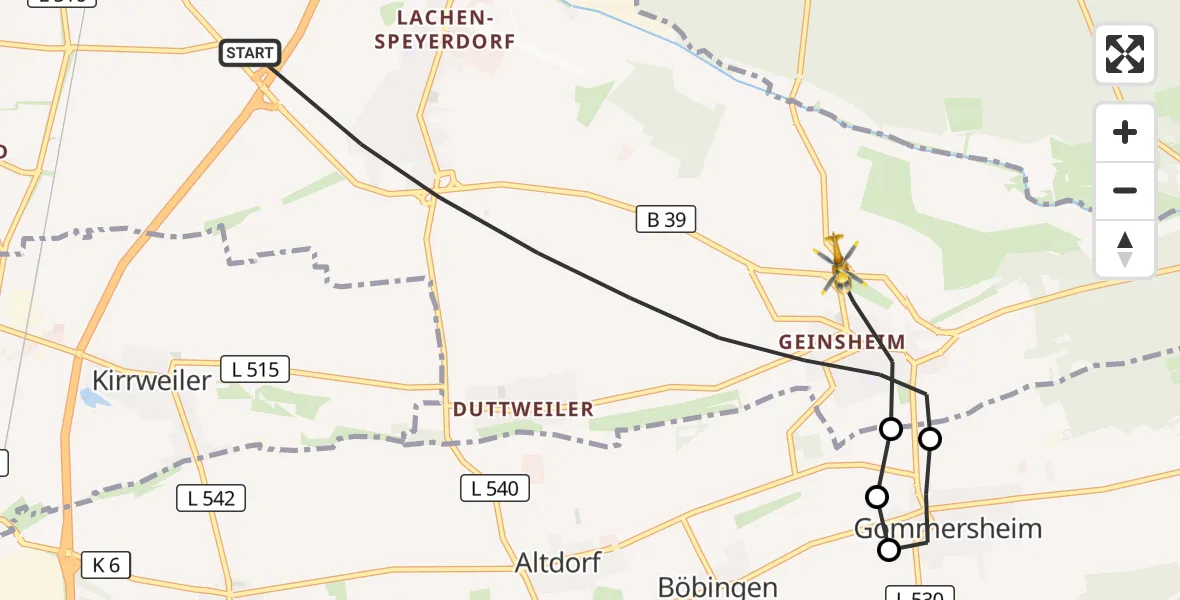Flugroute Rettungshubschrauber Neustadt an der Weinstraße - Neustadt an der Weinstraße, 24 Juni 2026, 14:33