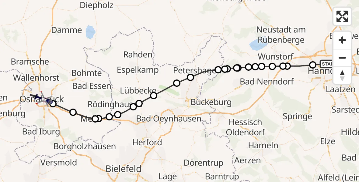 Flugroute Polizeihubschrauber Hannover - Osnabrück, 24 Juni 2026, 14:39