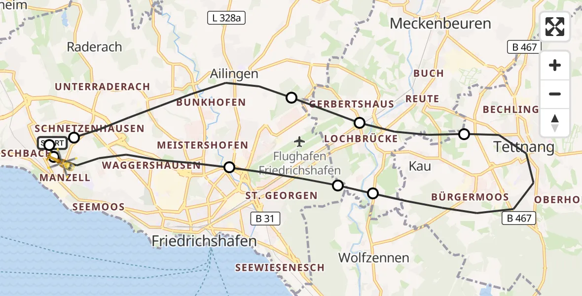 Flugroute Rettungshubschrauber Friedrichshafen Hospital - Friedrichshafen, 24 Juni 2026, 14:41