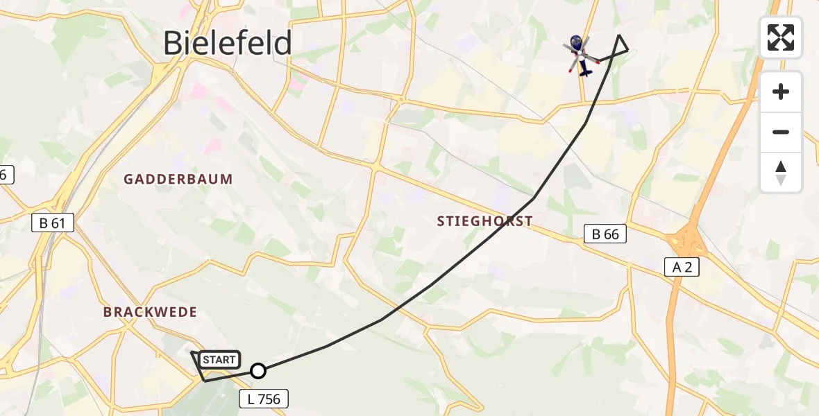 Flugroute Polizeihubschrauber Luftrettungszentrum Bielefeld - Bielefeld, 24 Juni 2026, 14:46
