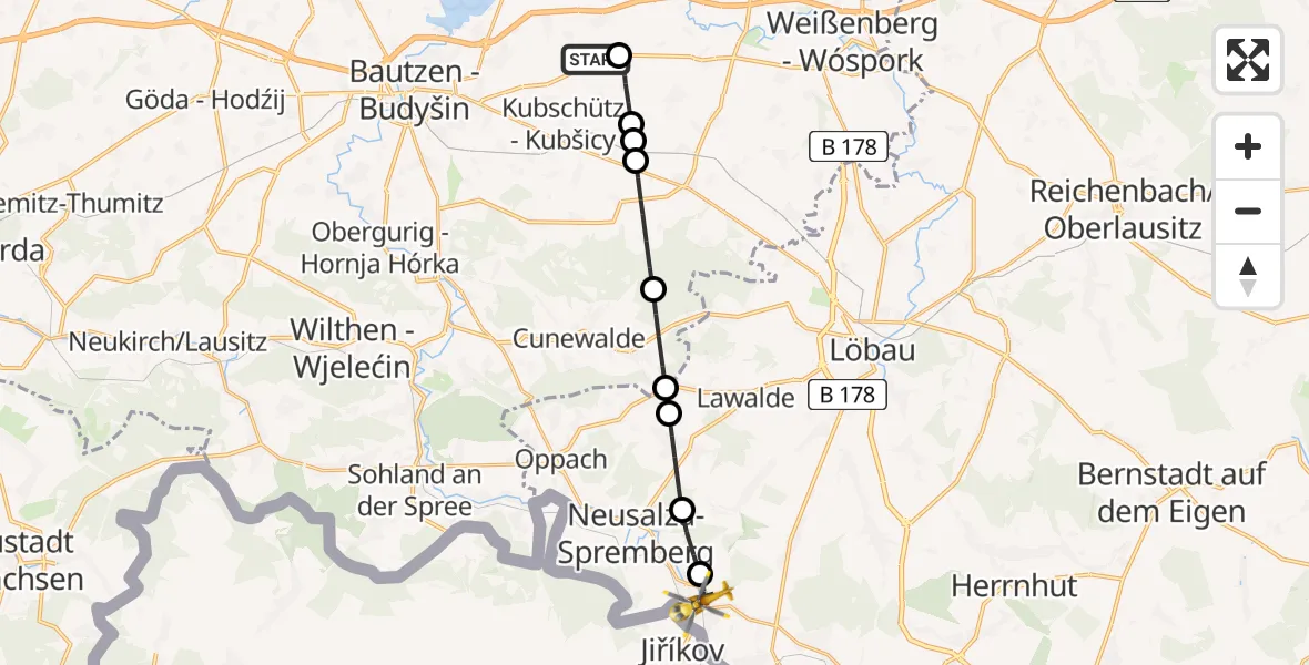 Flugroute Rettungshubschrauber Bautzen Flugplatz - Ebersbach-Neugersdorf, 24 Juni 2026, 14:59