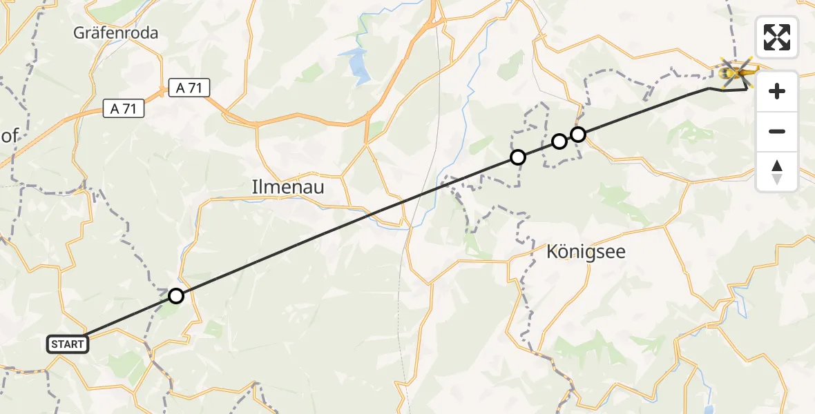 Flugroute Rettungshubschrauber Suhl - Königsee, 24 Juni 2026, 15:06