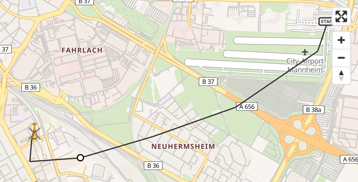 Flugroute Rettungshubschrauber Mannheim-City Flughafen - Mannheim, 24 Juni 2026, 15:11