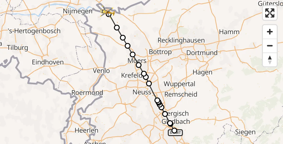 Flugroute Rettungshubschrauber Köln Bonn Flughafen - Emmerich am Rhein, 24 Juni 2026, 15:14