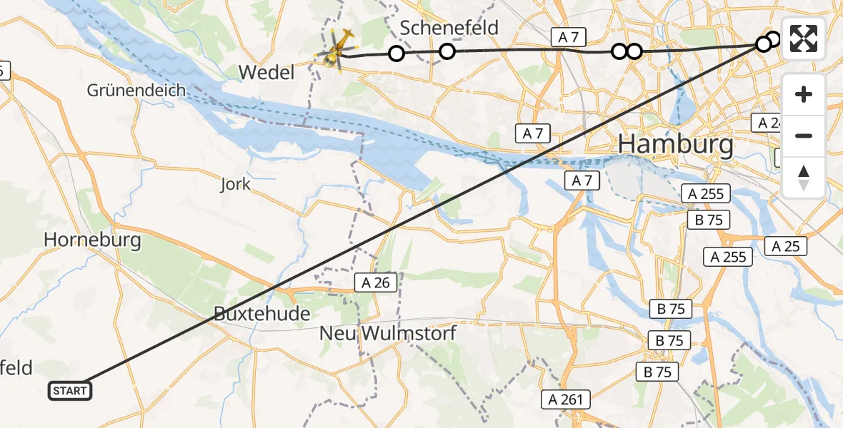 Flugroute Rettungshubschrauber Harsefeld - Hamburg, 24 Juni 2026, 15:20