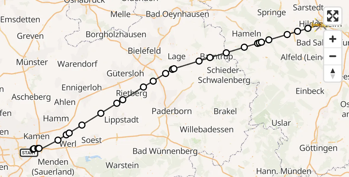 Flugroute Rettungshubschrauber Dortmund Flughafen - Hildesheim, 24 Juni 2026, 15:30