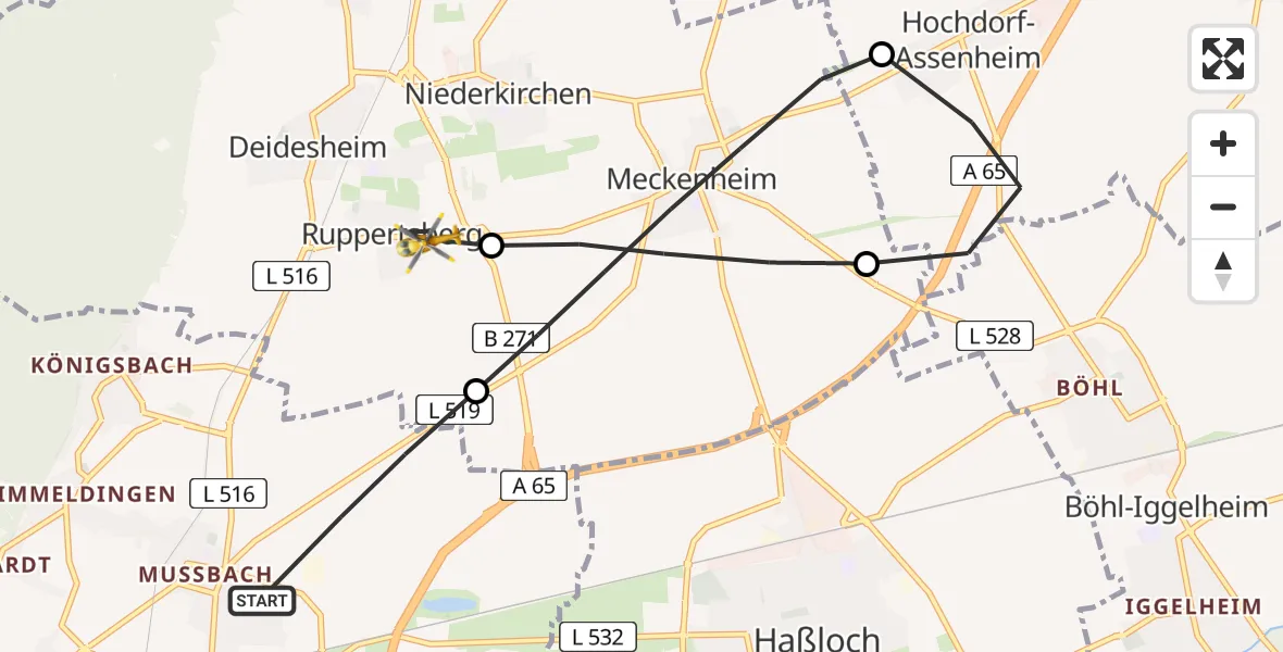 Flugroute Rettungshubschrauber Neustadt an der Weinstraße - Ruppertsberg, 24 Juni 2026, 15:32
