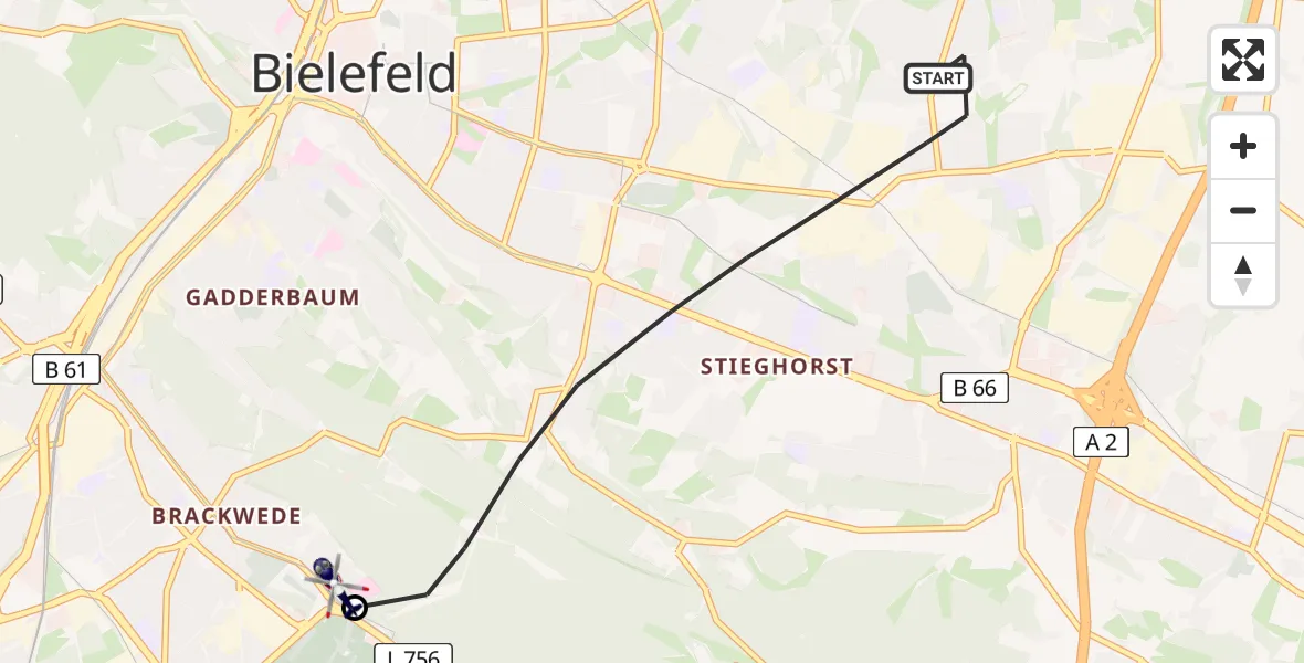 Flugroute Polizeihubschrauber Bielefeld - Luftrettungszentrum Bielefeld, 24 Juni 2026, 15:34