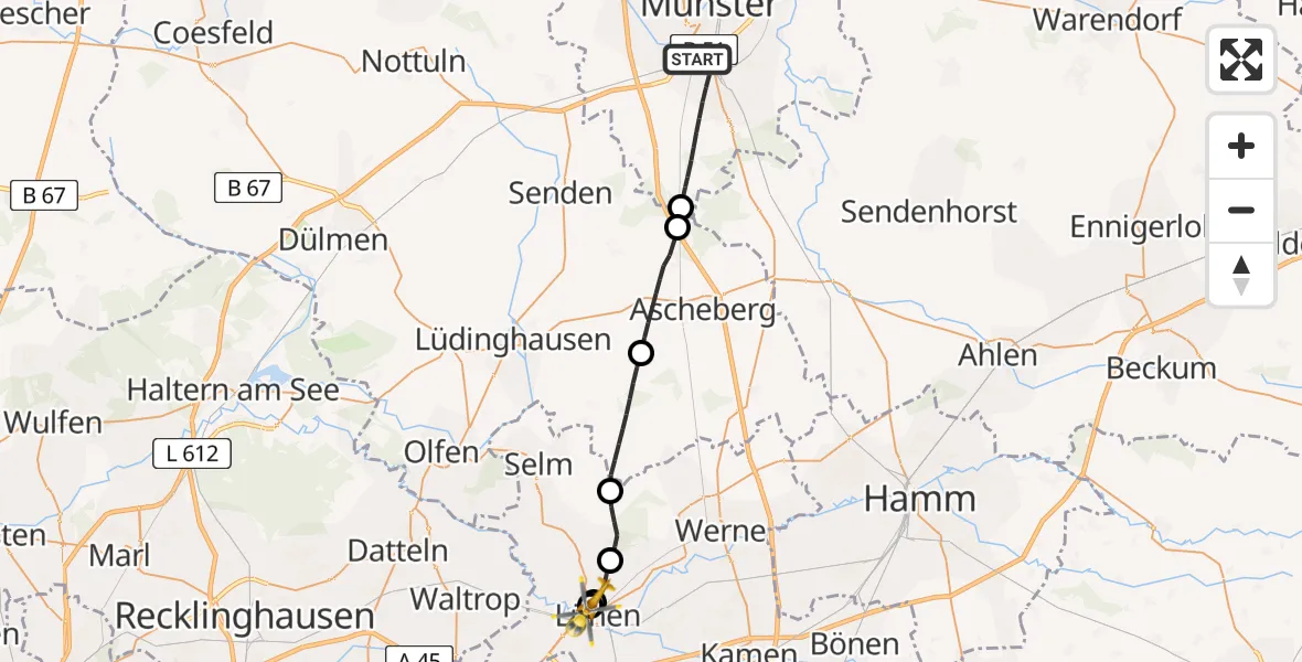 Flugroute Rettungshubschrauber Münster - Sankt Marien Hospital, 24 Juni 2026, 15:44