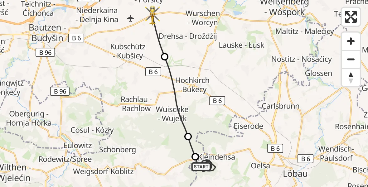 Flugroute Rettungshubschrauber Lawalde - Kubschütz, 24 Juni 2026, 15:55