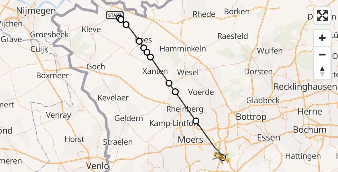 Flugroute Rettungshubschrauber Emmerich am Rhein - Sana Clinic Duisburg Hubschrauberlandeplatz, 24 Juni 2026, 16:16