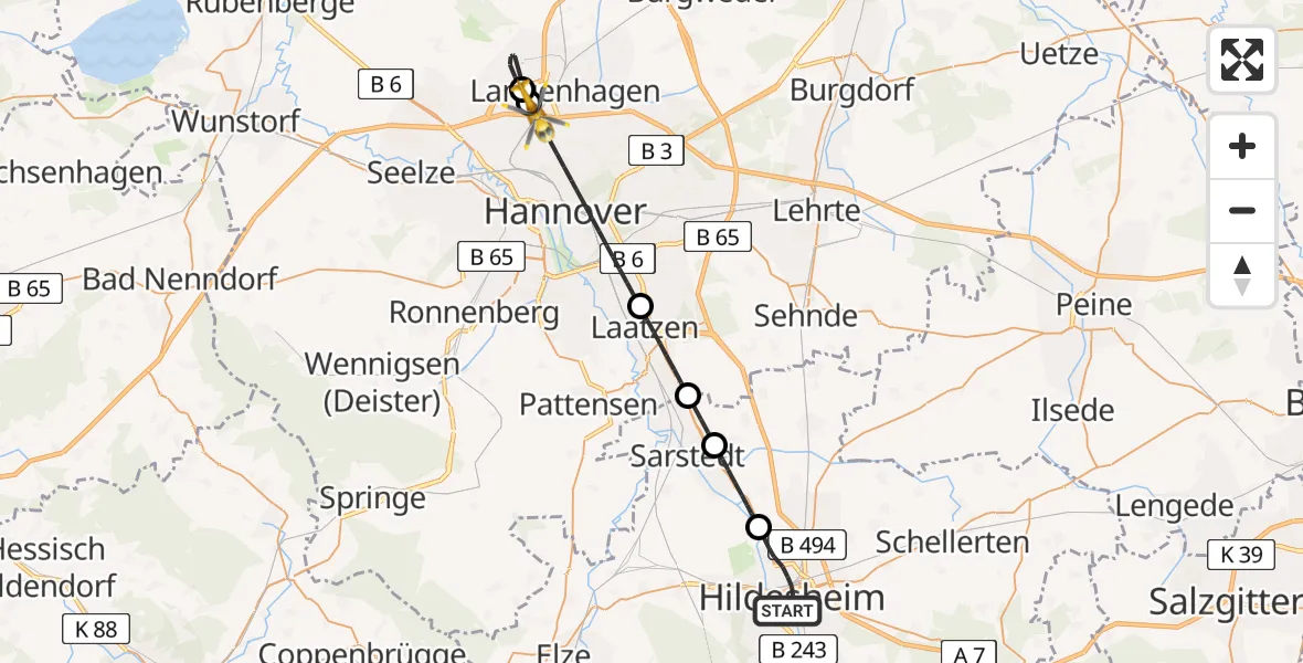 Flugroute Rettungshubschrauber Hildesheim - Langenhagen, 24 Juni 2026, 16:26