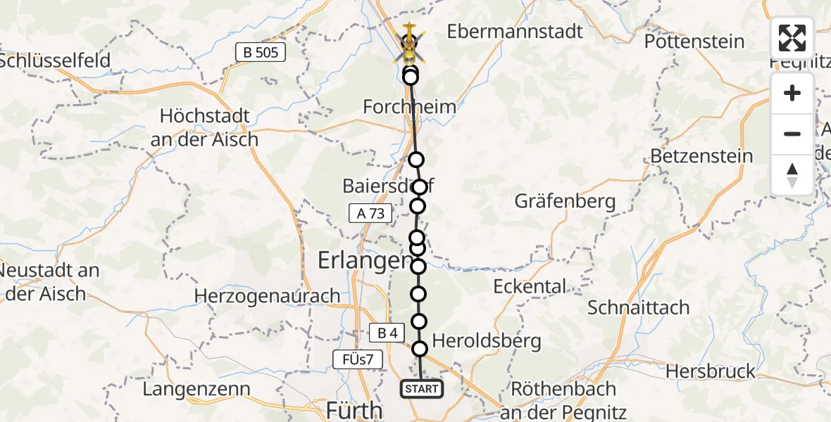 Flugroute Rettungshubschrauber Flughafen Nuremberg - Eggolsheim, 24 Juni 2026, 16:41