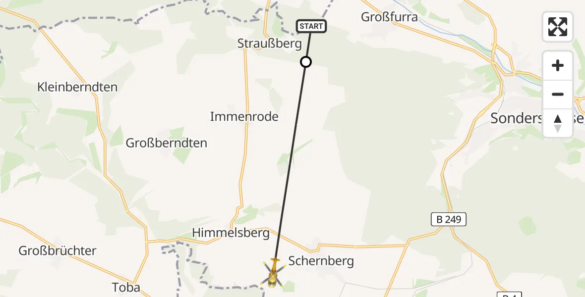 Flugroute Rettungshubschrauber Bleicherode - Sondershausen, 24 Juni 2026, 16:46
