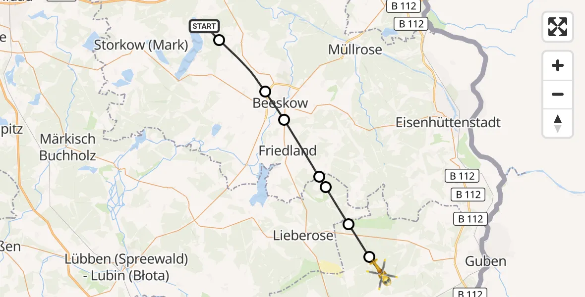 Flugroute Rettungshubschrauber Bad Saarow - Tauer, 24 Juni 2026, 16:48