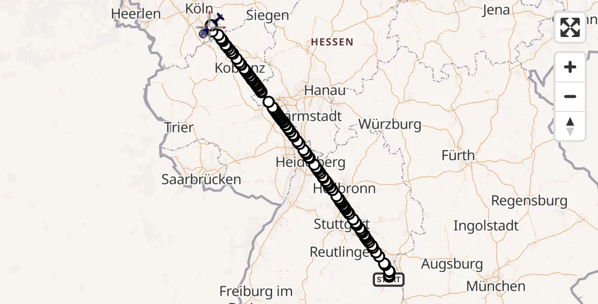 Flugroute Polizeihubschrauber Militärflugplatz Laupheim - Sankt Augustin, 24 Juni 2026, 16:53