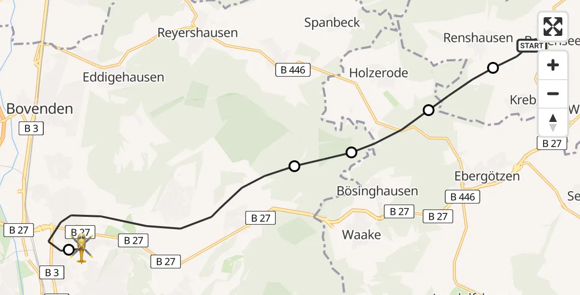Flugroute Rettungshubschrauber Bodensee - Göttingen University Clinic Hubschrauberlandeplatz, 24 Juni 2026, 16:55