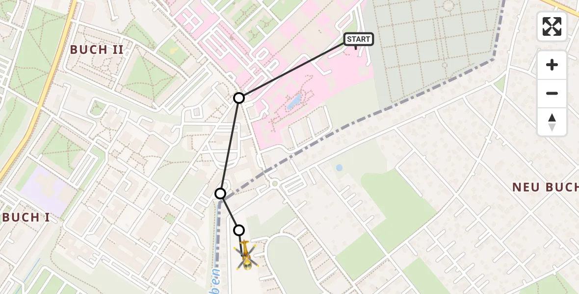 Flugroute Rettungshubschrauber Helios Clinic Berlin-Buch - Panketal, 24 Juni 2026, 16:57