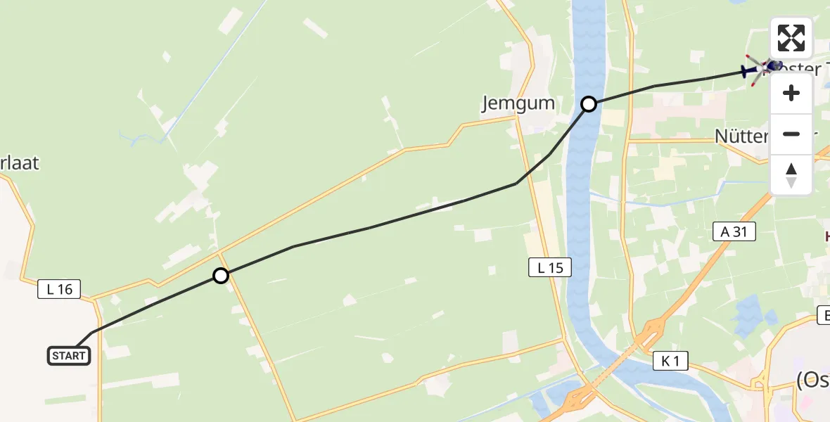 Flugroute Polizeihubschrauber Bunde - Flugplatz Leer-Papenburg, 24 Juni 2026, 17:08