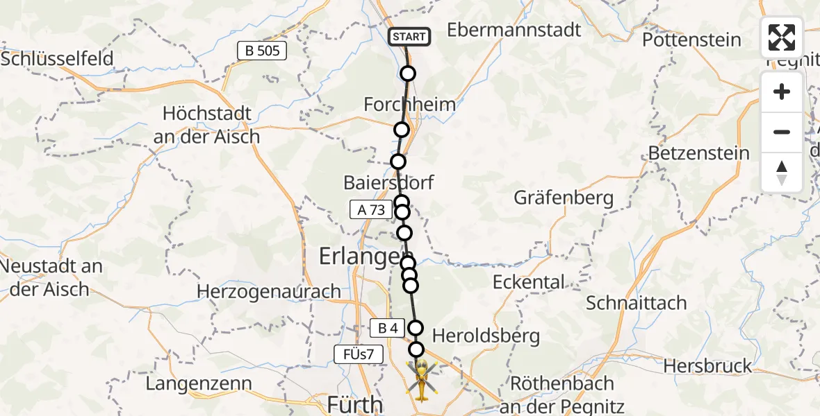Flugroute Rettungshubschrauber Eggolsheim - Flughafen Nuremberg, 24 Juni 2026, 17:12