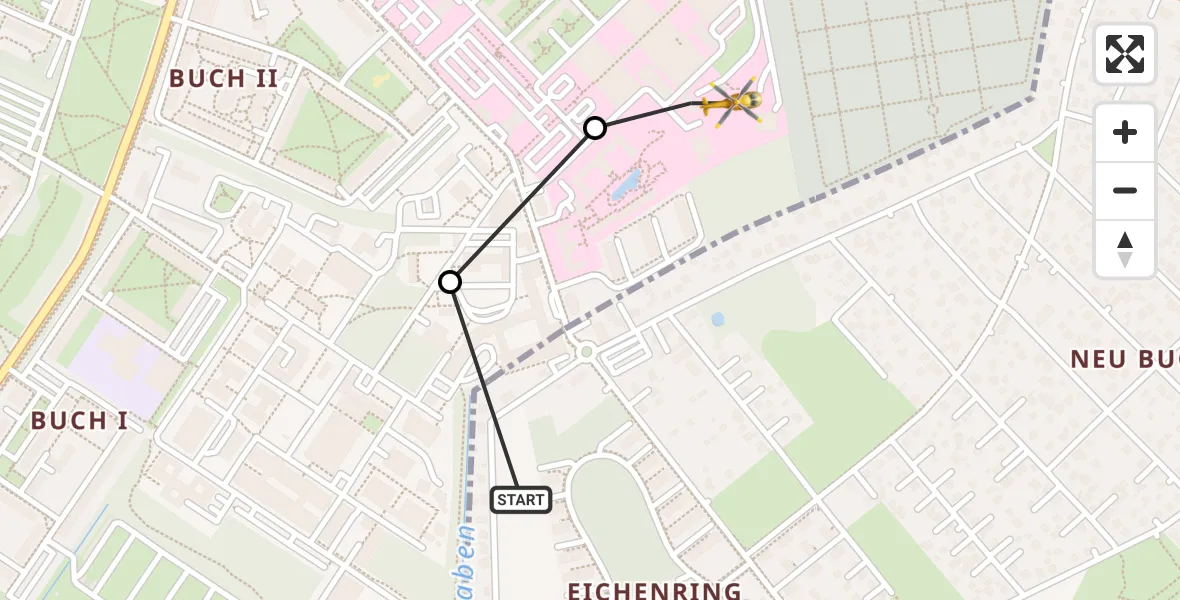Flugroute Rettungshubschrauber Panketal - Helios Clinic Berlin-Buch, 24 Juni 2026, 17:21