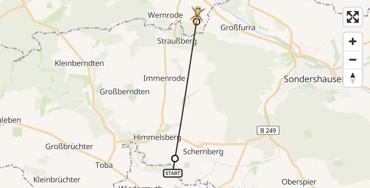 Flugroute Rettungshubschrauber Ebeleben - Kleinfurra, 24 Juni 2026, 17:26