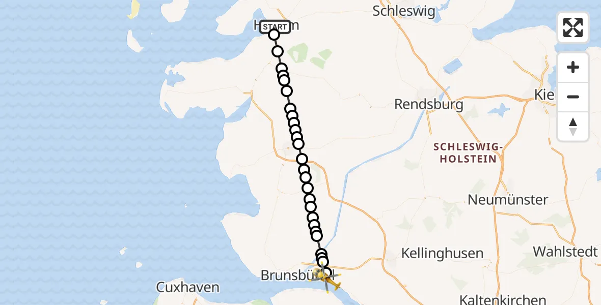 Flugroute Rettungshubschrauber Husum - Sankt Margarethen, 24 Juni 2026, 17:27