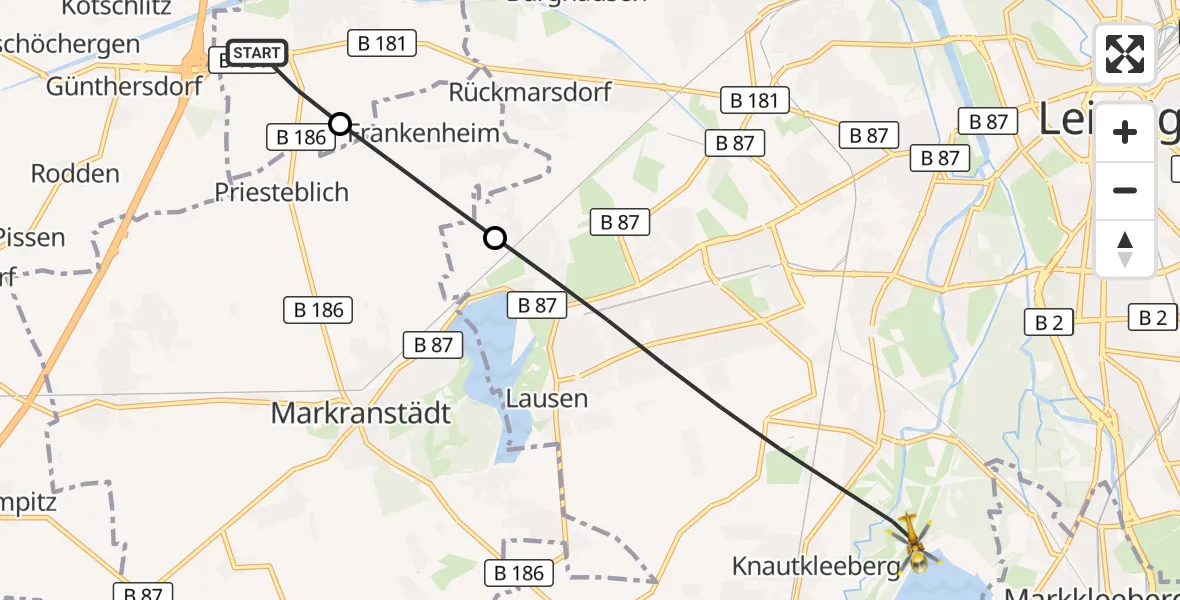 Flugroute Rettungshubschrauber Schkeuditz - Leipzig, 24 Juni 2026, 17:46