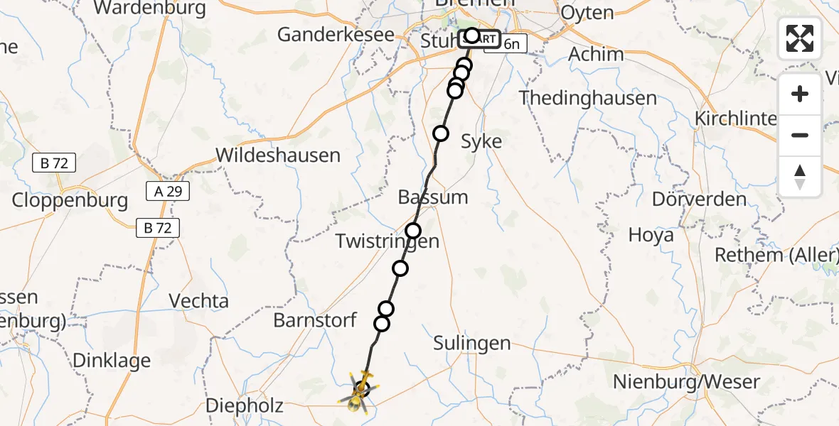Flugroute Rettungshubschrauber Bremen - Barver, 24 Juni 2026, 17:51