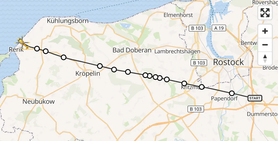 Flugroute Ambulanzhubschrauber Dummerstorf - Rerik, 24 Juni 2026, 18:04