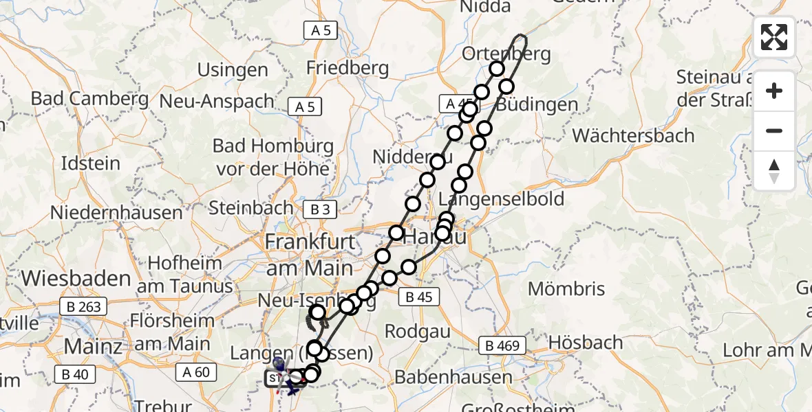 Flugroute Polizeihubschrauber Flughafen Frankfurt-Egelsbach - Flughafen Frankfurt-Egelsbach, 24 Juni 2026, 18:09