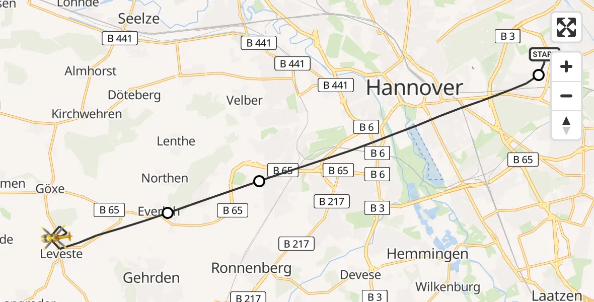 Flugroute Rettungshubschrauber Hannover Luftrettung Hubschrauberlandeplatz (Christoph 4) - Gehrden, 24 Juni 2026, 18:12