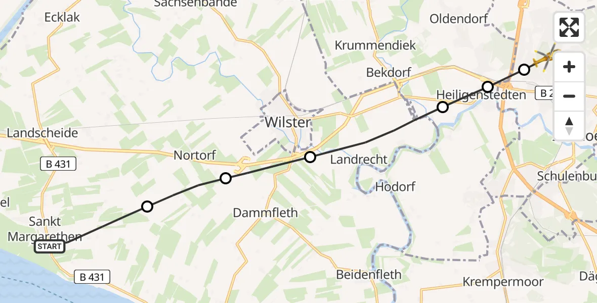 Flugroute Rettungshubschrauber Sankt Margarethen - Itzehoe, 24 Juni 2026, 18:12