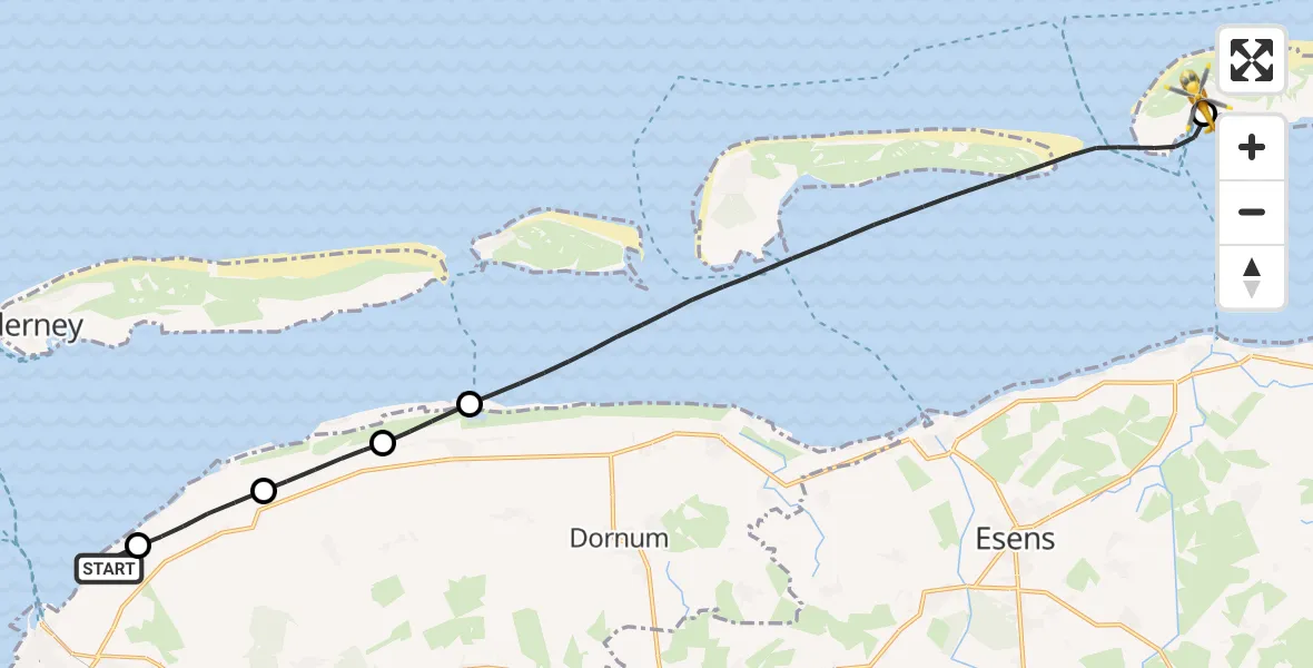 Flugroute Ambulanzhubschrauber Noordzee - Spiekeroog Notfall-Hubschrauberlandeplatz, 24 Juni 2026, 18:13