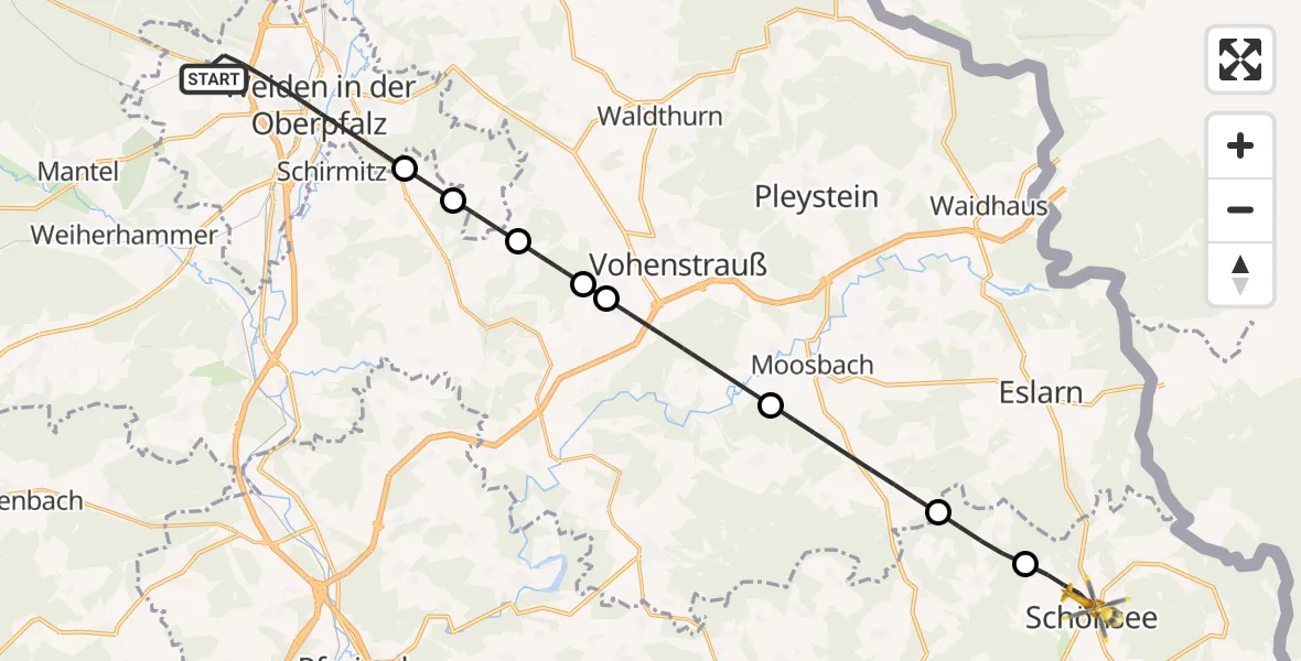 Flugroute Rettungshubschrauber Weiden i.d.OPf. - Schönsee, 24 Juni 2026, 18:14