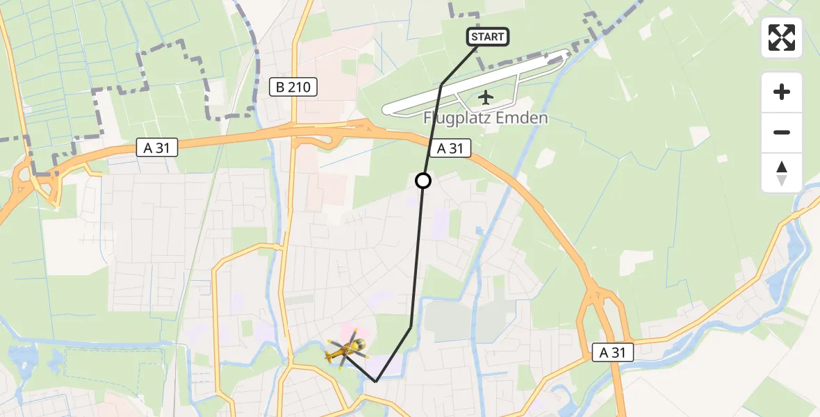 Flugroute Rettungshubschrauber Emden Flughafen - Emden, 24 Juni 2026, 18:39