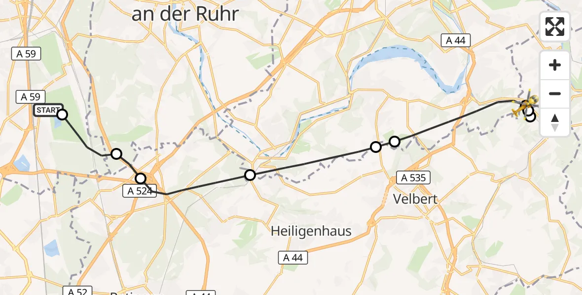 Flugroute Rettungshubschrauber Duisburg Air Rescue Hubschrauberlandeplatz (Christoph 9) - Hattingen, 24 Juni 2026, 18:44