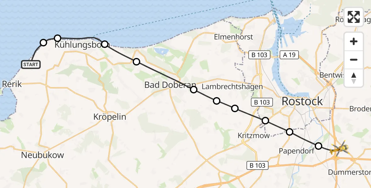 Flugroute Ambulanzhubschrauber Rerik - Dummerstorf, 24 Juni 2026, 18:49