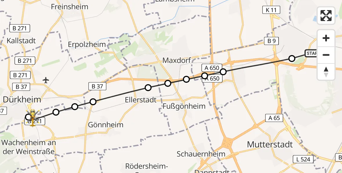 Flugroute Rettungshubschrauber Ludwigshafen Accident Hospital - Bad Dürkheim, 24 Juni 2026, 19:04