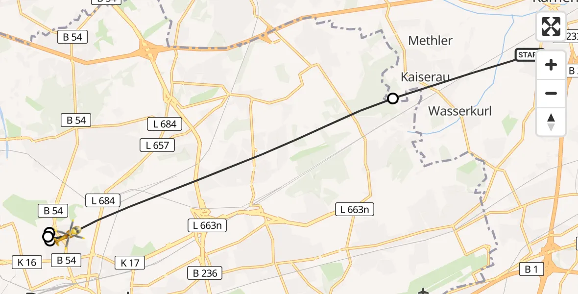Flugroute Rettungshubschrauber Kamen - Dortmund, 24 Juni 2026, 19:17
