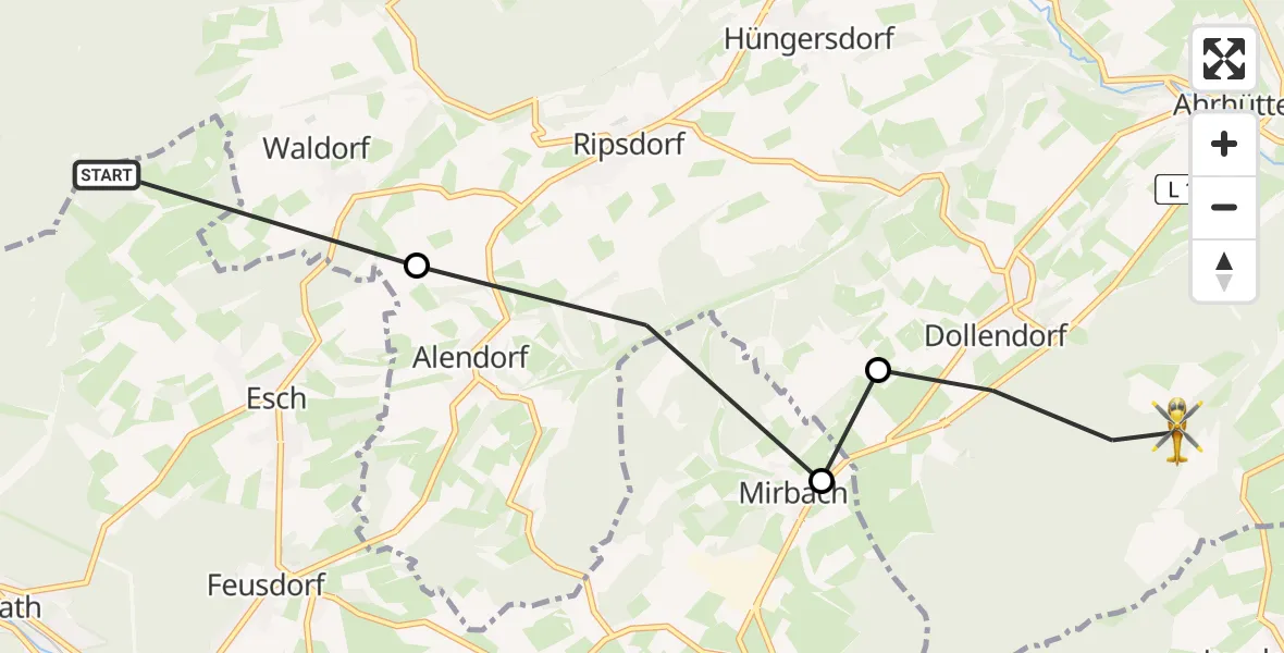 Flugroute Ambulanzhubschrauber Esch - Blankenheim, 24 Juni 2026, 19:19