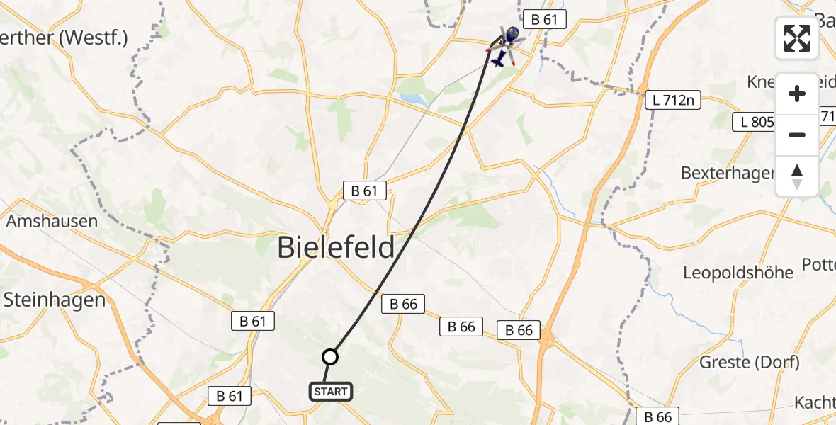 Flugroute Polizeihubschrauber Luftrettungszentrum Bielefeld - Bielefeld, 24 Juni 2026, 19:26