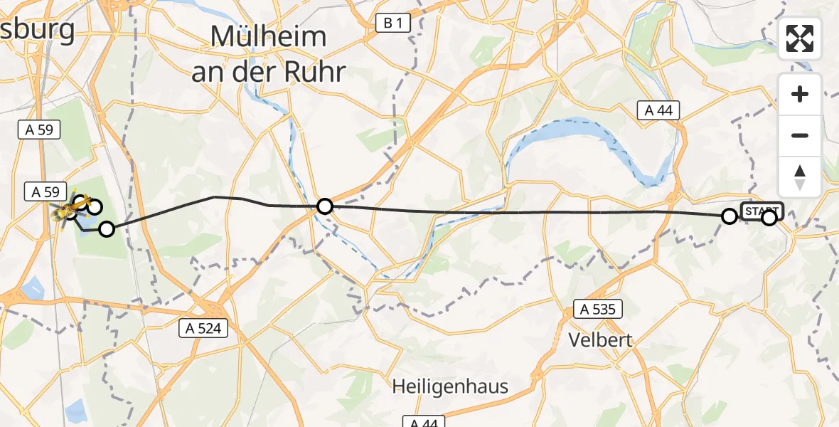 Flugroute Rettungshubschrauber Hattingen - Duisburg Air Rescue Hubschrauberlandeplatz (Christoph 9), 24 Juni 2026, 19:31