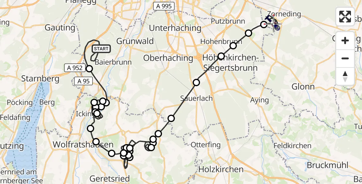 Flugroute Polizeihubschrauber Forstenrieder Park - Zorneding, 24 Juni 2026, 19:32