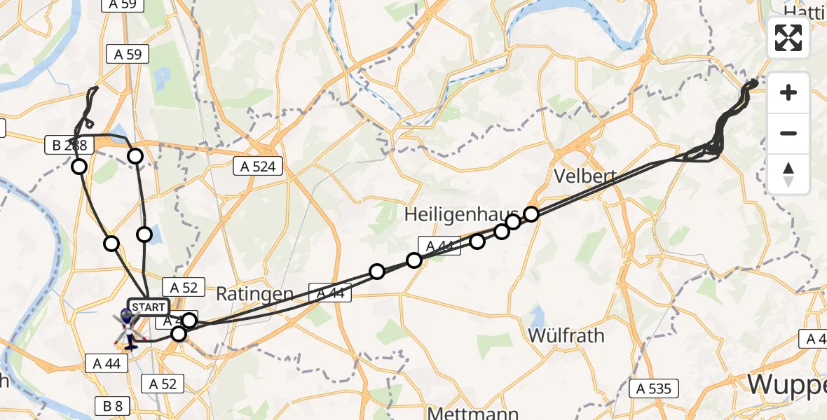 Flugroute Polizeihubschrauber Düsseldorf Flughafen - Düsseldorf Flughafen, 24 Juni 2026, 19:32
