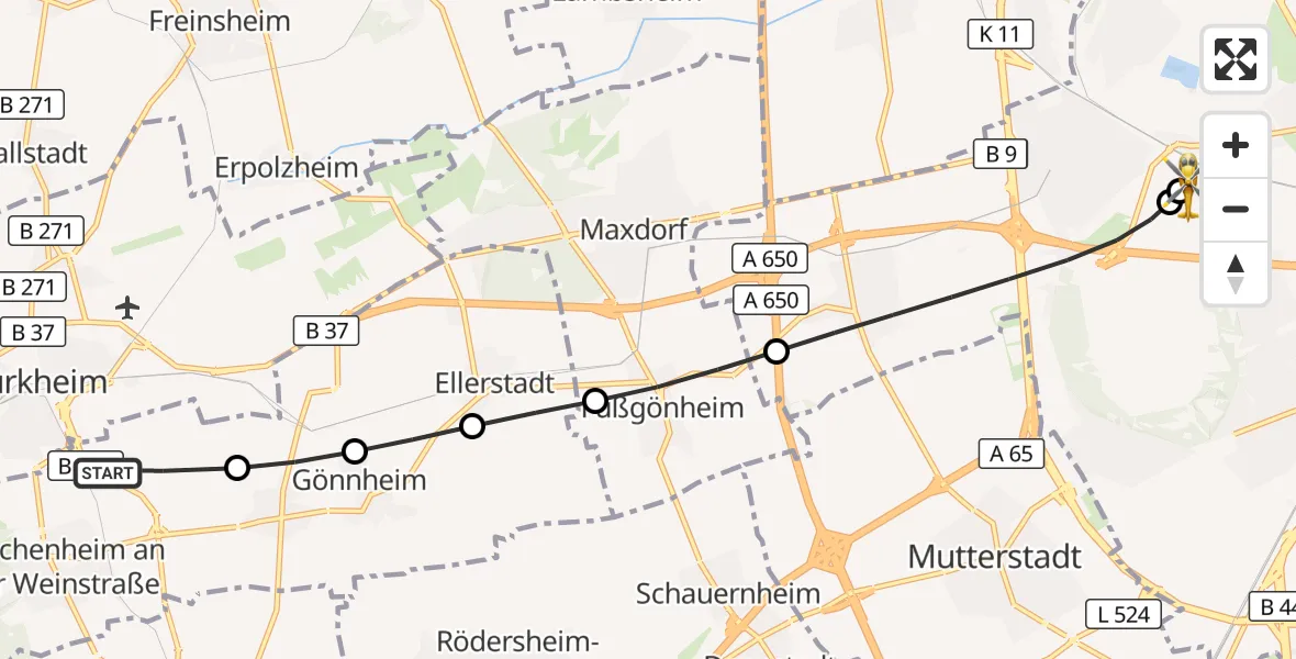 Flugroute Rettungshubschrauber Wachenheim an der Weinstraße - Ludwigshafen Accident Hospital, 24 Juni 2026, 19:33